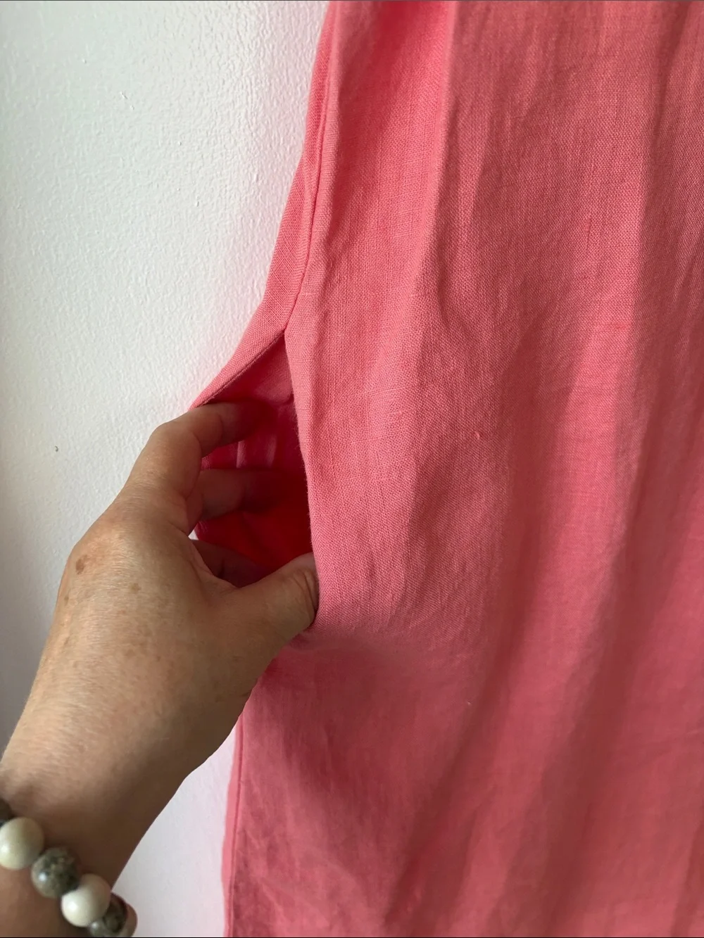 FLAX Linen Light Coral Sleeveless Square Neck Dress S - Picture 3 of 8